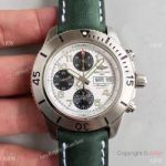 Knockoff Swiss Grade 7750 Breitling Day-Date White Chronograph Green Leather Band Design Watch